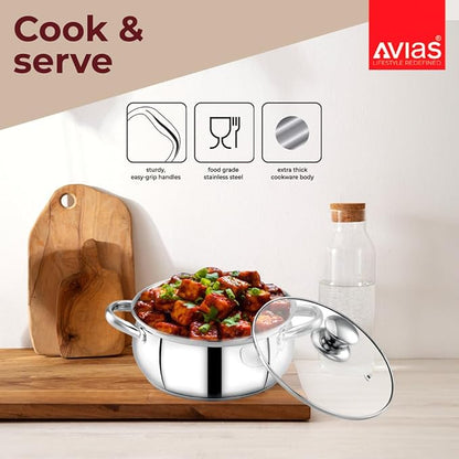 Avias Inox Ib Belly Cookpot 18cm Stainless Steel Cookpot with Glass Lid