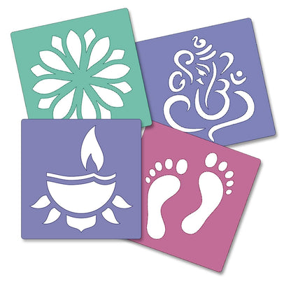 Ascension 10 Rangoli Powder Colors Bottles 4 Stencils and 2 Fillers Design Creativity Diwali Floor Rangoli Art Colours