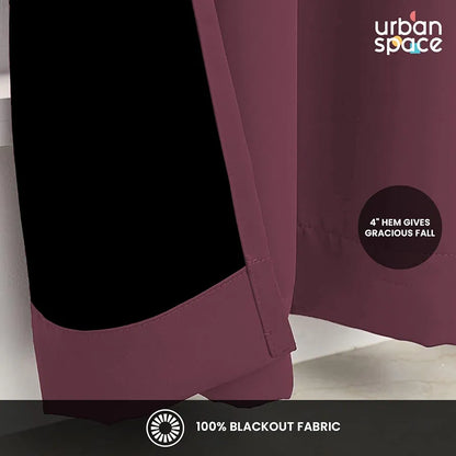 Urban Space 100% Blackout Curtains for Window 5 Feet Set of 2, Thermal Insulated Curtains with Eyelets and Tiebacks, Solid Curtain Mauve Colour