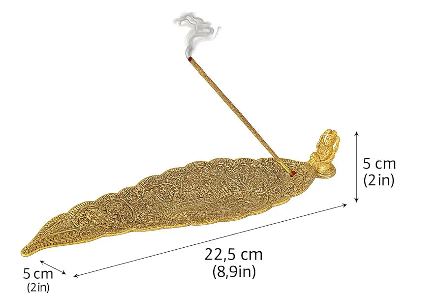 Pure Source India Aluminum Incense Holder & Ash Catcher Agarbatti Stand Featuring Ganesh Figurine Gold