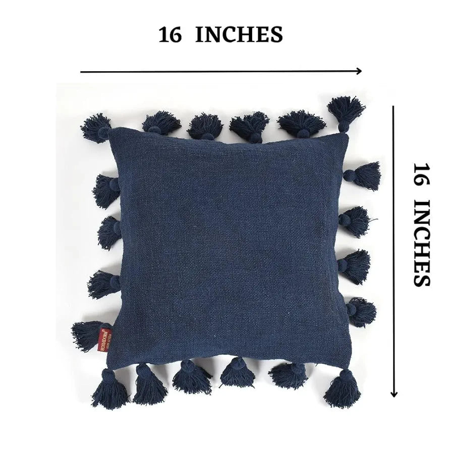 Homadorn Luxury Cotton Handmade Decorative Boho Throw Pillow Covers Colour Navy Blue