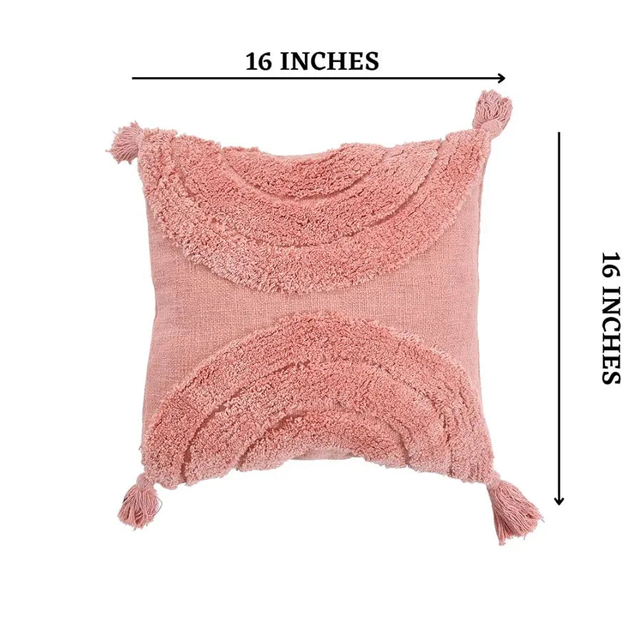Homadorn Luxury Cotton 250 TC Handmade Decorative Boho Throw Tufted Pillow Covers Peach