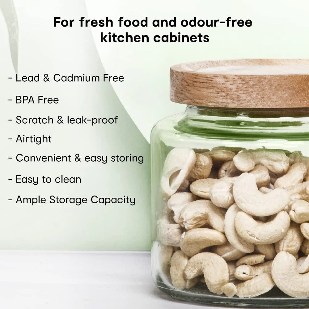 Anko 2L Borosilicate Glass Jar for Kitchen | Airtight | Rubberwood Lid | Set of 1