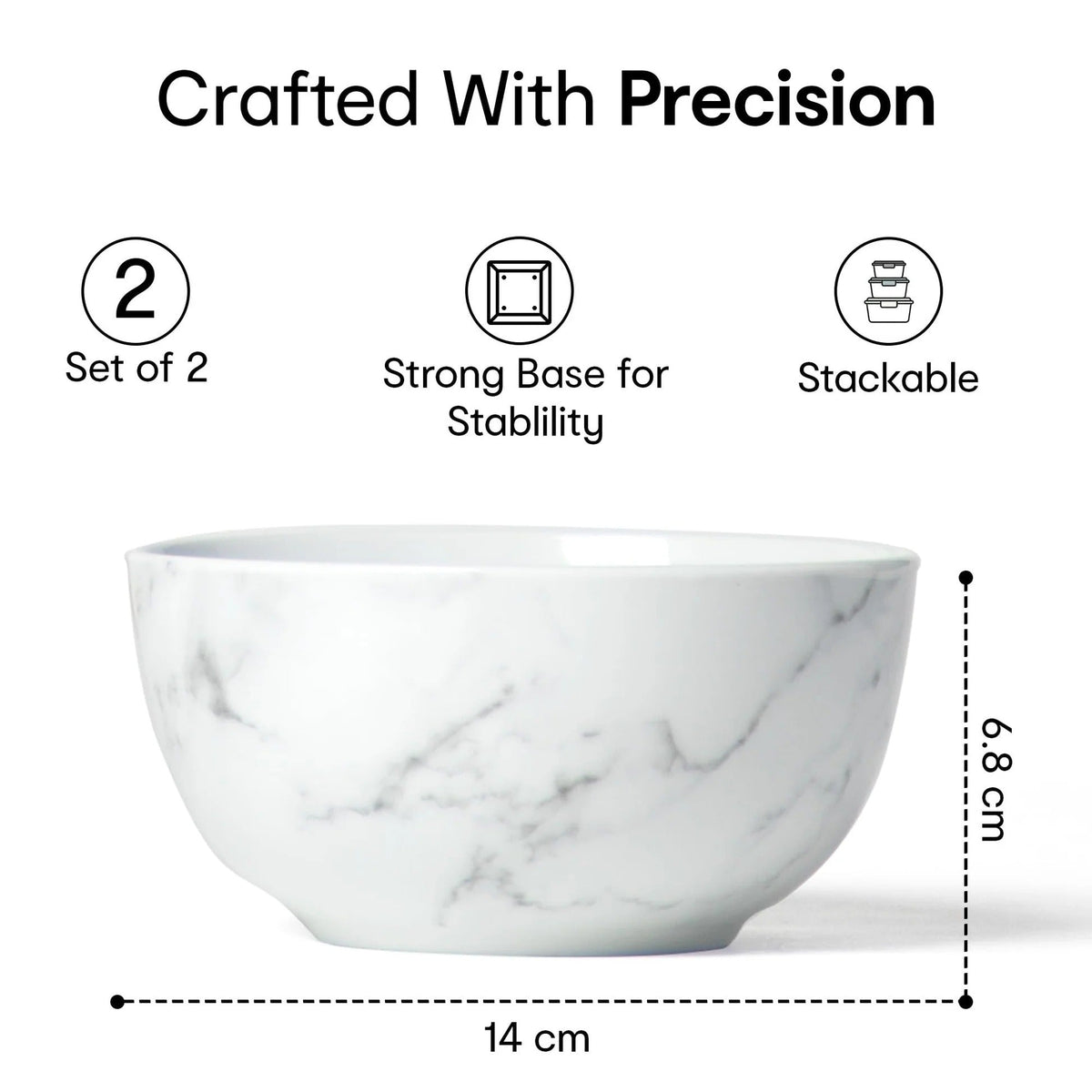 Anko 6 inch Marble Porcelain Bowls Set of 2 600ml White Soup Salad Dessert