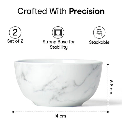 Anko 6 inch Marble Porcelain Bowls Set of 2 600ml White Soup Salad Dessert