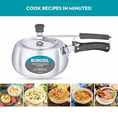 Borosil Pronto Induction Base Inner Lid Aluminium Pressure Cooker | 3.6 Mm Thick Base | 3 Litres | Silver