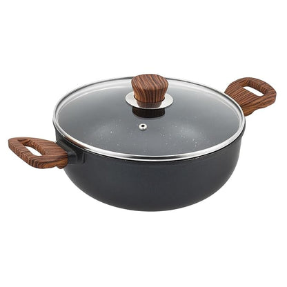 Vinod Zest Plus Die Cast Aluminium Kadhai with Glass Lid - 4 litre | Kadai for Cooking | 5mm Thick | 5 layer Coating