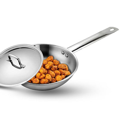 Solara Triply Stainless Steel Frypan with Lid 22 cm Gas Stove and Induction Friendly Frying Pan