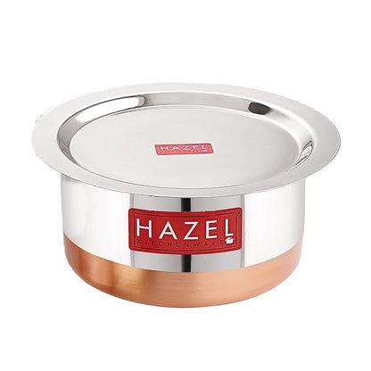 Hazel Steel Copper Bottom Tope with Lid Copper Bottom Vessels for Cooking Copper Bottom Capacity 3000 ml