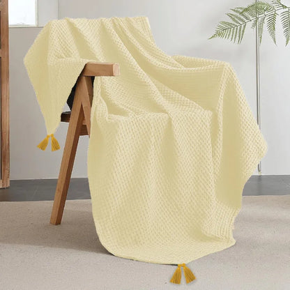 Urban Space Cotton Waffle Throw Blanket, Soft Decorative Throw for Living Room, Sofa, Chair and Couch, Handmade,Reversible and Breathable Throw 200 TC Waffle Beige
