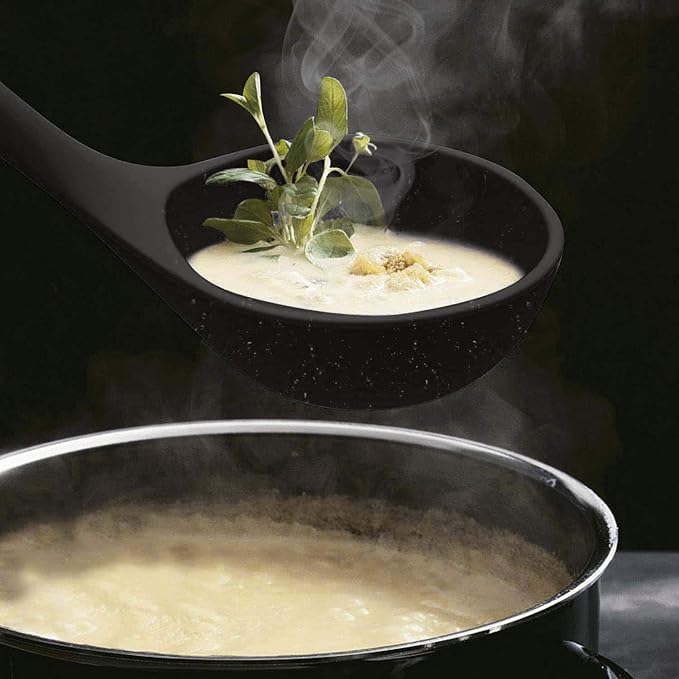 Woodtula Silicone Soup Ladle Spatula with Wooden Handle Non-Stick Cookware Utensil Tools Black