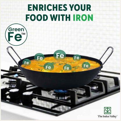 The Indus Valley Pre-Seasoned Iron Kadai with Strong Handles
