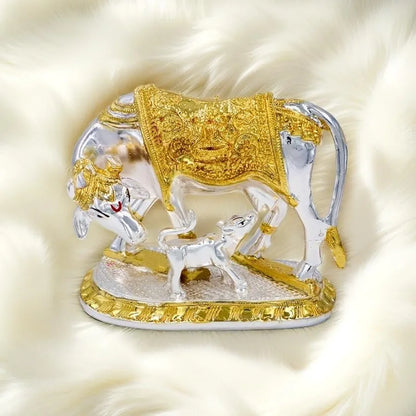 Jaipur Ace Kamdhenu Cow With Calf Statue Standard Size Golden 2 ton Cow And Calf