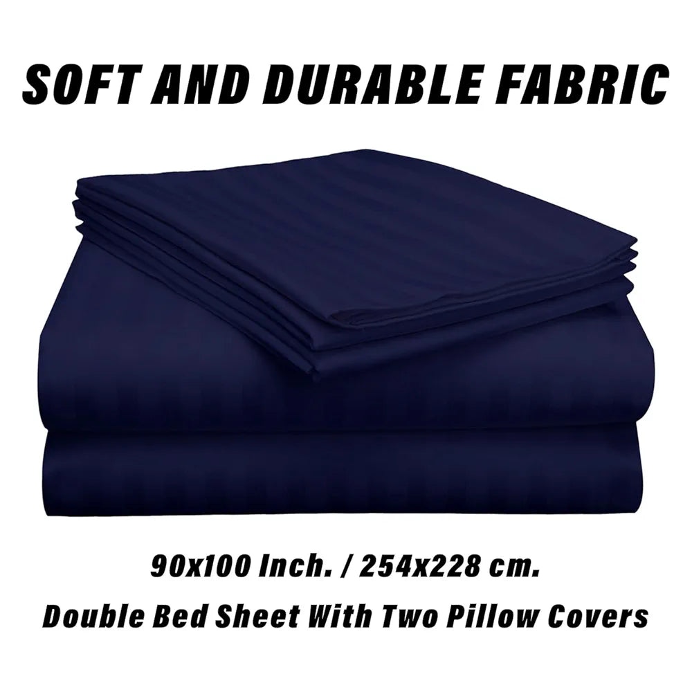 Kuber Industries Double Bedsheet with 2 Pillow Covers 144 TC Glace Cotton Bedsheet Blue