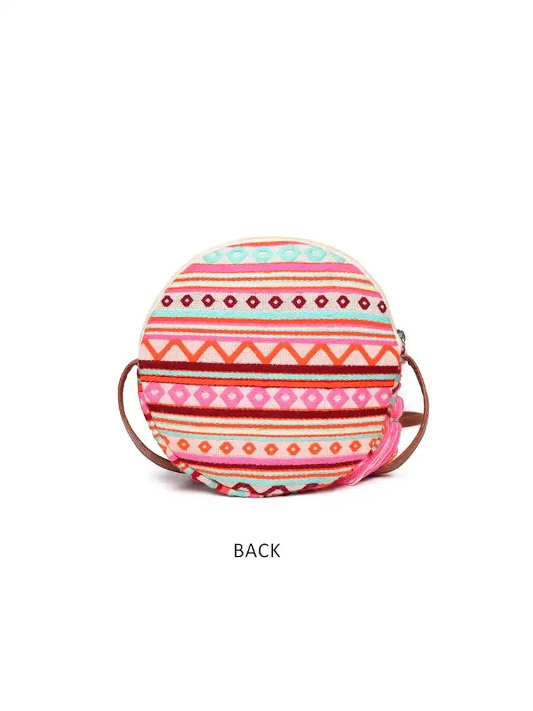 Astrid Round Textured Sling Bag For Girls With Zip Colour Maroon