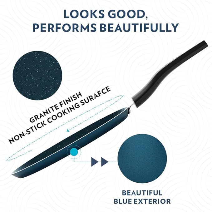 Borosil Prochef Non-stick Aluminum Flat Tawa 25 Cm | Gas Stove Compatible | Thick Uniform Body for Even Heating | Dishwasher Safe