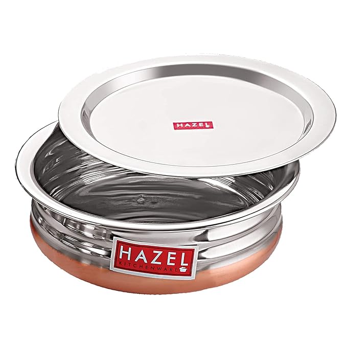 Hazel Copper Bottom Uruli with Lid Urli Vessel Cooking Stainless Steel (1000 Ml)