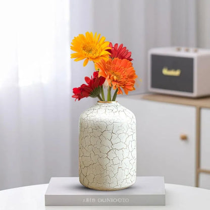 Behoma Metal Flower Vase Off-White Crackled Flowers not Included