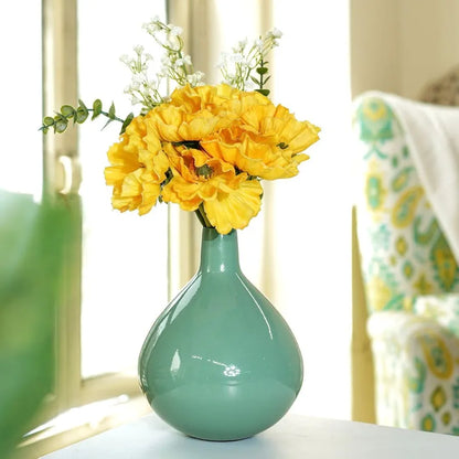 Behoma Metal Round Flower Vase Sea Mist Green Tall Vase Flowers not Included