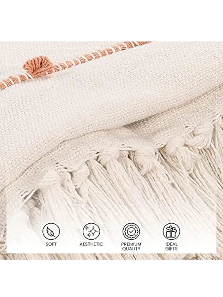 Sashaa World Multicolour Striped Comfort Cotton Throw Colour Natural