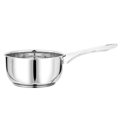 Pristine Try Ply Induction Base Stainless Steel Sauce Pan With Knob Glass Lid - 920 gms