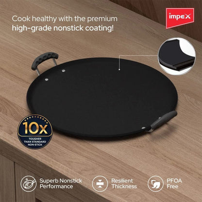 Impex IPT-35 35cm Aluminium Non-Stick Pathiri Tawa Induction Bottom 1 Year Warranty Black