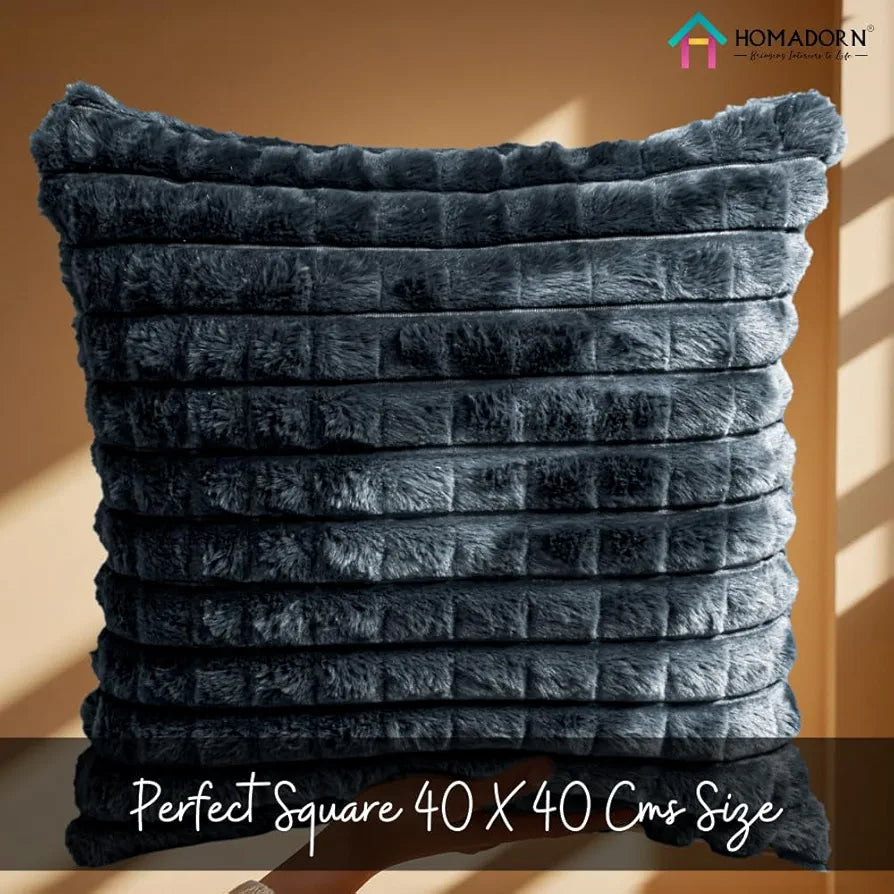 Homadorn Luxury Plush Fur Reversible Cushion Cover Ultra Soft & Cozy Grey