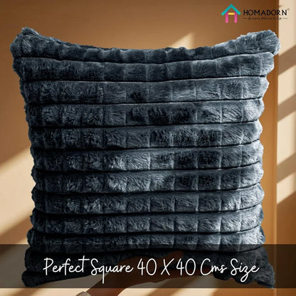 Homadorn Luxury Plush Fur Reversible Cushion Cover Ultra Soft & Cozy Grey