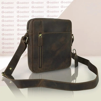 Goatter Hunter Leather 10”Inch Multi Pocket Crossbody Messenger Bag For Men  GTHT-13