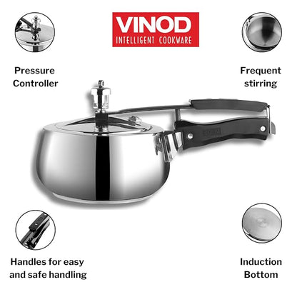 Vinod Europa Stainless Steel Inner Lid Pressure Cooker - 3 Litres | Handi Shape | Sandwich Bottom Cooker | Induction and Gas Base