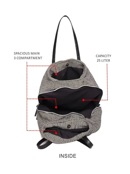 Astrid Multicompartment Striped Bag For Women And Girls With Extra Strond Zipper And BIodegradable