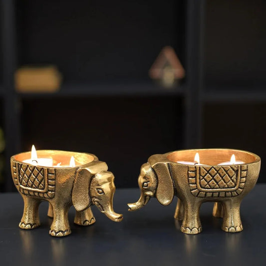 BEHOMA Aluminium Elephant for Good Luck | Statue for Tabletop Living Room Office | Candle Holder Gift Showpiece for Valentine's Day, Birthday 