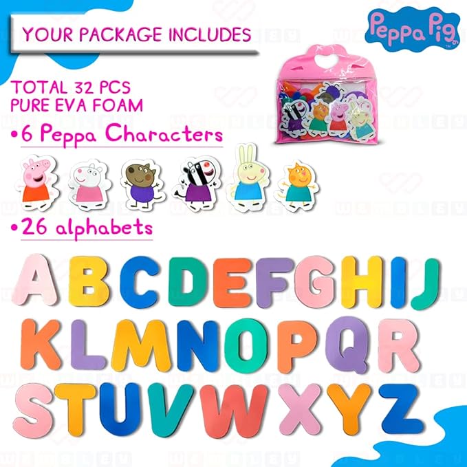 Wembley Peppa Pig Foam Cutouts for Kids EVA Foam Alphabets & Characters Bath Toy Set of 32