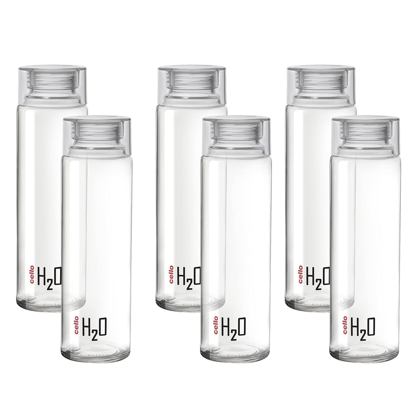 Cello H2o Glass Fridge Water Bottle With Plastic Cap | 920 ml | Set of 6