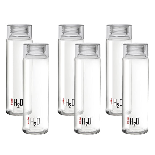 Cello H2o Glass Fridge Water Bottle With Plastic Cap | 920 ml | Set of 6