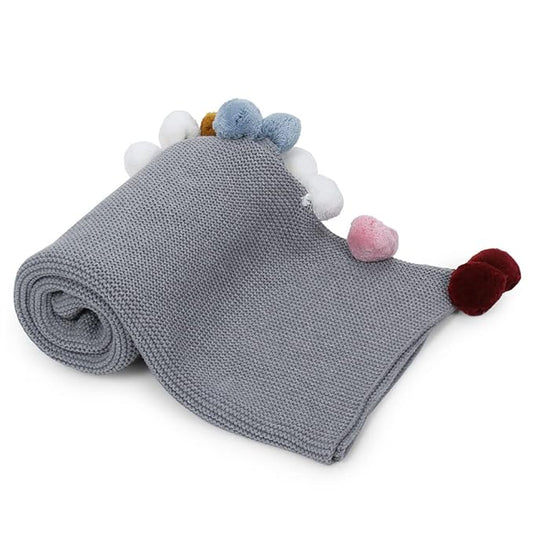 Haus & kinder Cotton Knitted Blanket for New Born Baby Colour Grey