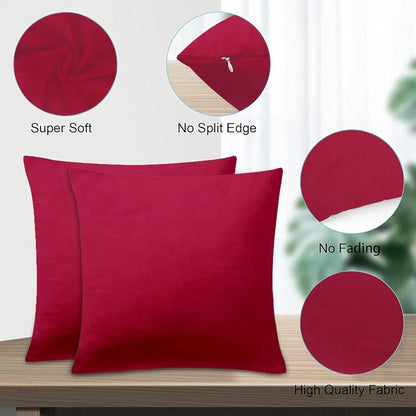 Cloth Fusion Velvet Sofa Cushion Cover Set of 2 Luxurious Cushion Cover Magenta Colour