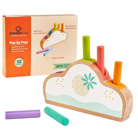 Curious Cub Montessori Pop-Up Toy | Educational Learning Toys for Early Development for Toddlers | Fine Motor Skills & Color Matching Puzzle