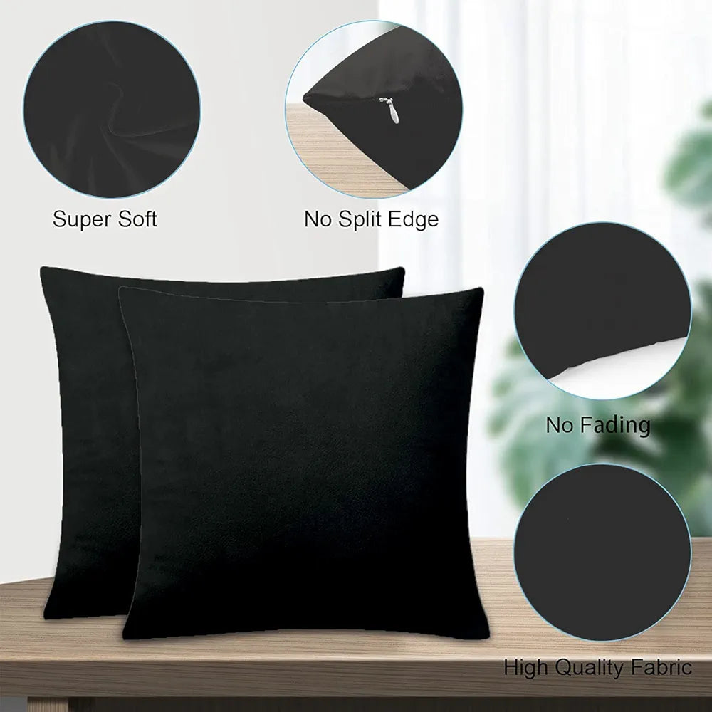 Cloth Fusion Velvet Sofa Cushion Cover Set of 5 Luxurious Cushion Cover Black