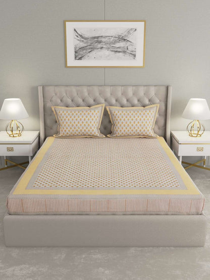 100% Pure Cotton Traditional Printed Bedsheet for Double Bed King Size Bedsheet with 2 Pillow Covers