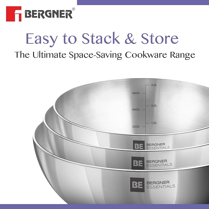 Bergner Be Essentials Tri-ply Stainless Steel 28 Cm | 4 Litres Tasra | Steel Kadai