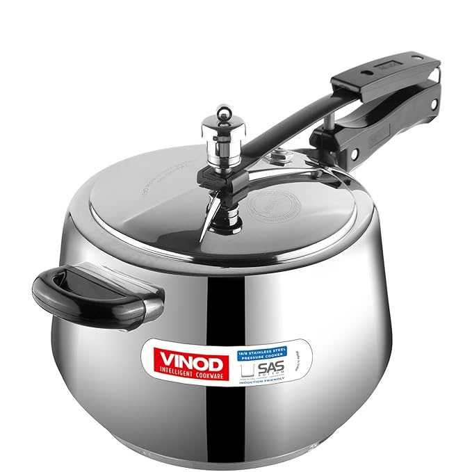 Vinod Europa Stainless Steel Inner Lid Pressure Cooker - 3.5 Litre | Handi Shape | Sandwich Bottom Cooker
