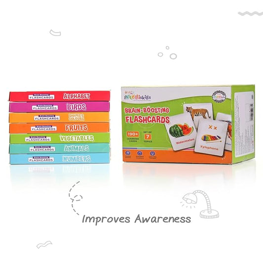 Firstcry Intelliskills Premium 7-in-1 Brain Boosting Non-tearable Flash Cards for Kids | 190 Cards | 1+ Years | Montessori Education Toy for Toddlers