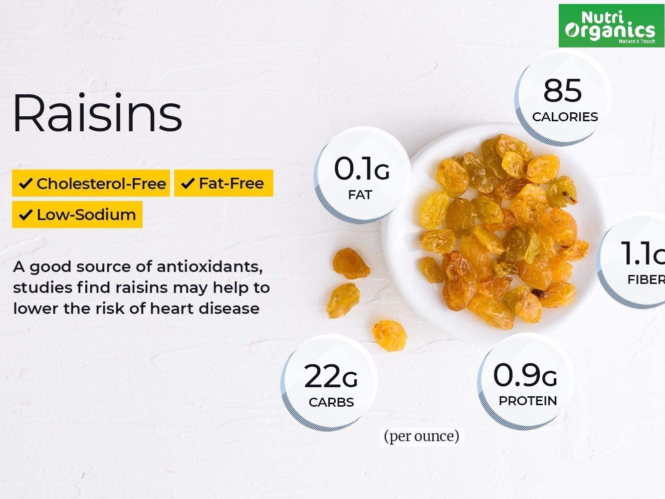 Nutri Organics Dry Fruits Premium Seedless Kismish Green Raisins 200 gm Dry Grapes Kishmish - Ziplock Pouch