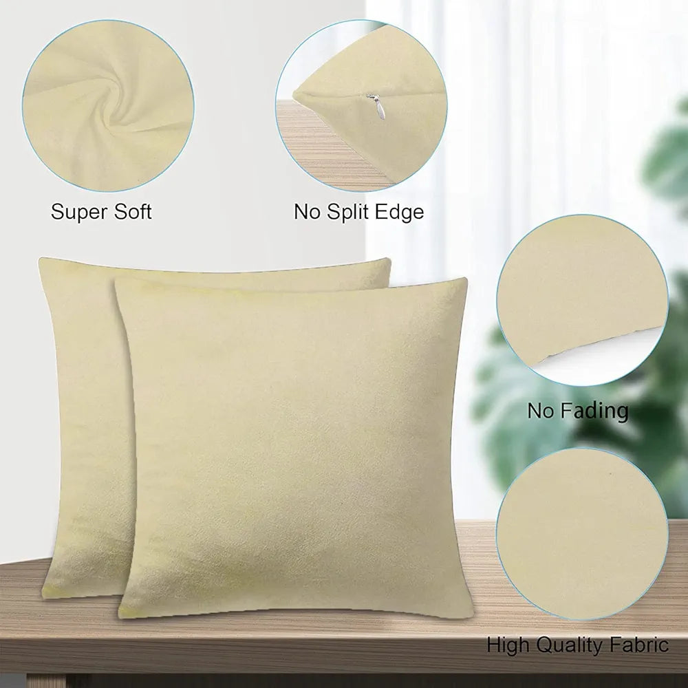 Cloth Fusion Velvet Sofa Cushion Cover Set of 5 Luxurious Cushion Cover Cream Colour