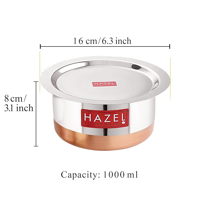 Hazel Steel Copper Bottom Tope with Lid Copper Bottom Vessels for Cooking Copper Bottom