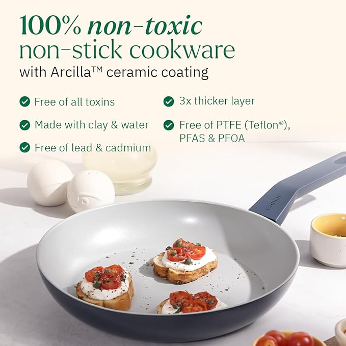 Ember Cookware Arcilla Ceramic Non-stick Egg Pan 20cm | Glass Lid | Matching Handle | Florence Series | Terracotta