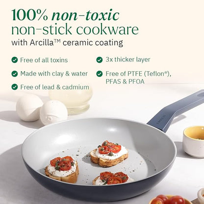 Ember Cookware Arcilla Ceramic Non-stick Egg Pan 20cm | Glass Lid | Matching Handle | Florence Series | Green