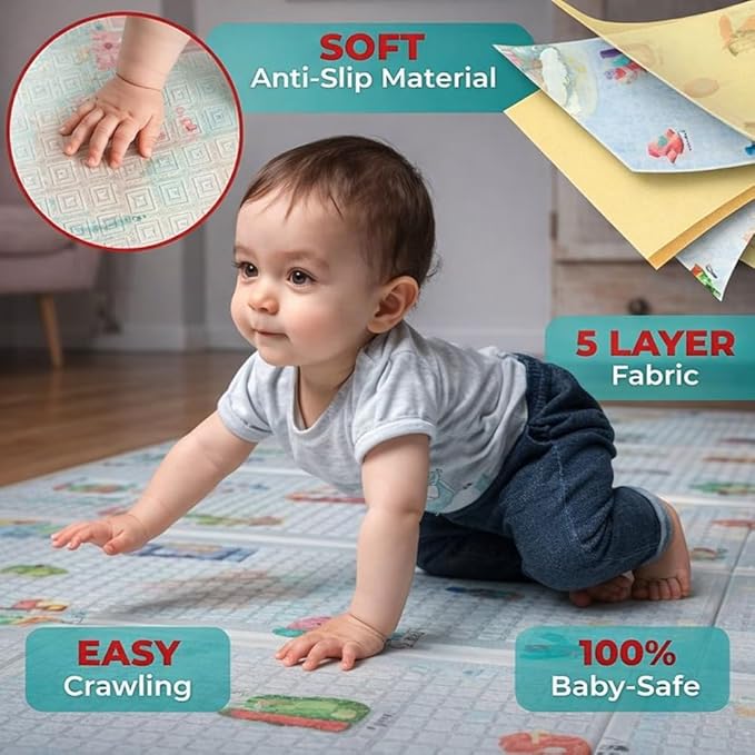 Tarkan Extra Large Reversible Baby Play Mat Crawling Foldable Foam Mat