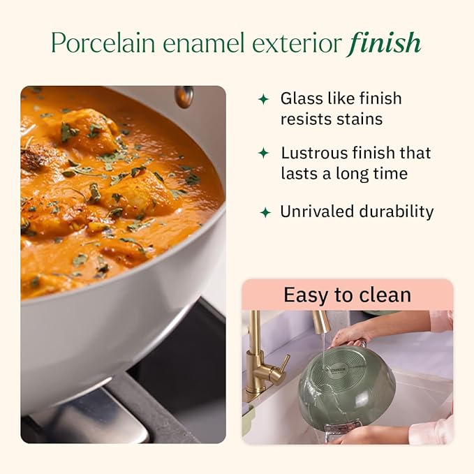 Ember Cookware Arcilla Ceramic Non Stick Kadai 24cm | Glass Lid | Matching Handles | Florence Series | Blue